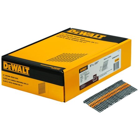 DEWALT Collated Framing Nail, 3 in L, 9 ga, Bright, Full Round Head, 21 Degrees, 2000 PK DWRHS10D131